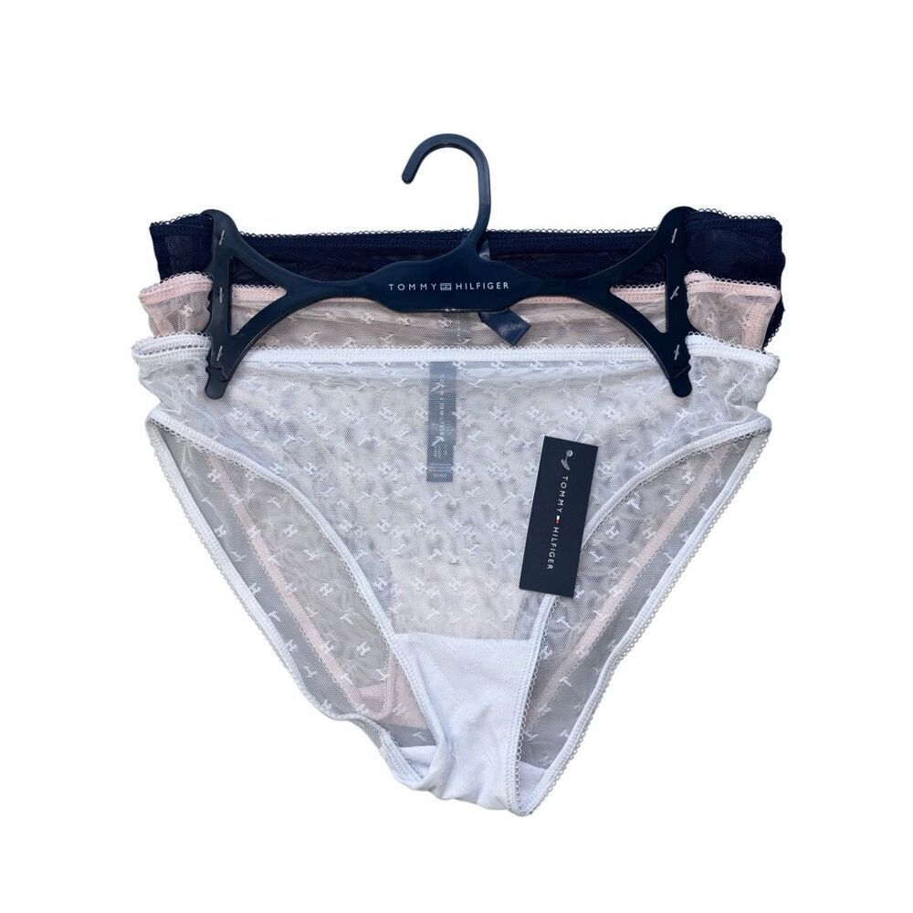 Tommy Hilfiger 3 Pack Bikini Panties Size small Sheer Mesh TH Logo NEW